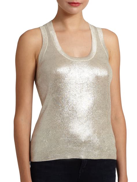 metallic fabric tank tops|silver metallic sleeveless top.